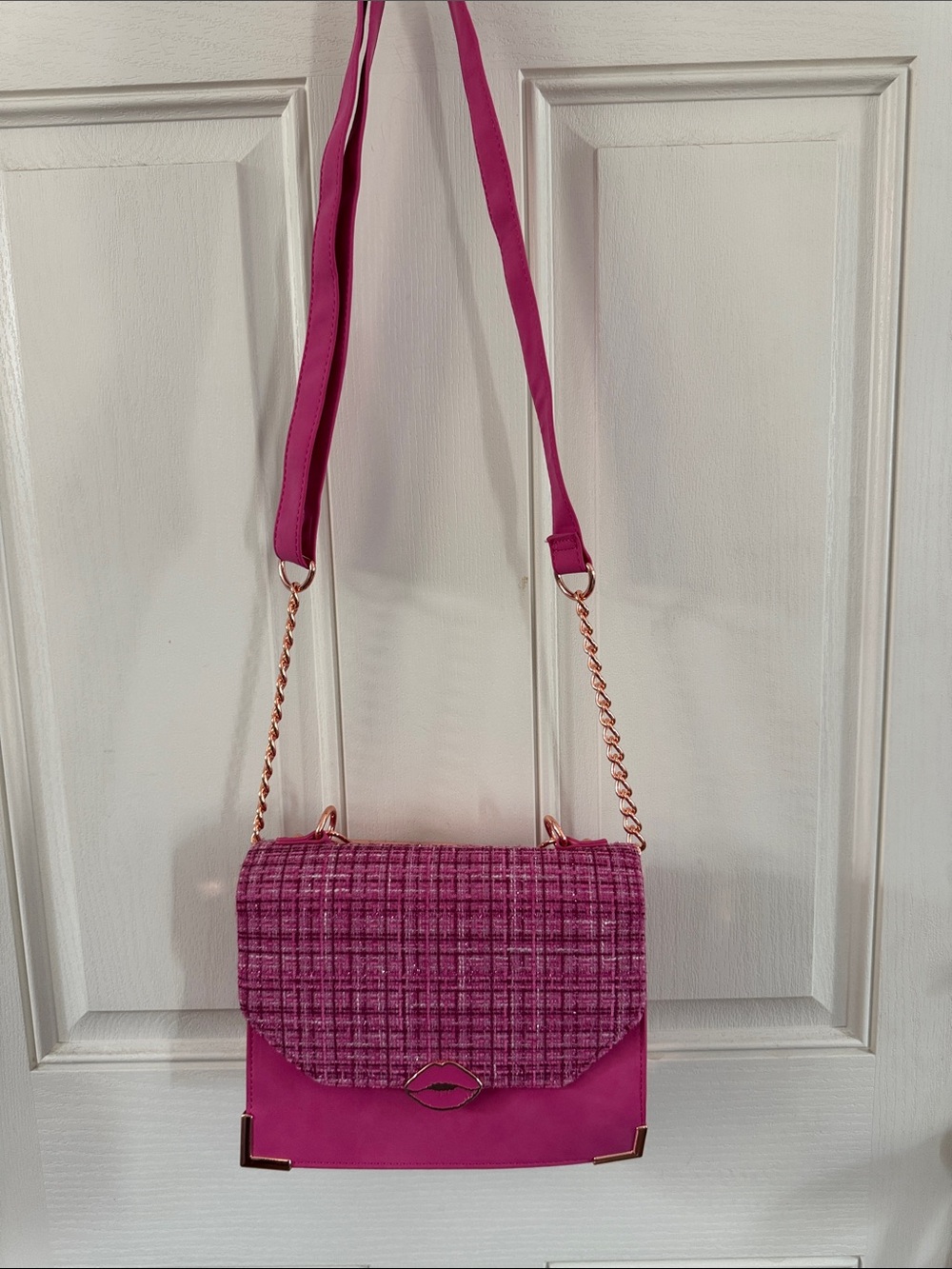 Mean Girls Loungefly Pink Tweed Crossbody Bag with Gold-Tone Chain